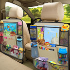 Backseat Car Organizer w/ 10 Storage Pockets 11" Tablet Holder, 2 PCS Beige | Car Organizers and Storage Kick Mats Back Seat Protector w/ Touch Screen Tablet Holder for Kids Toddlers, Travel Accessories - Image 4