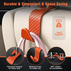 4-Pack Car Headrest Hooks Holds 55lbs Seat Storage Organizer for Bags | Durable ABS Material, 360° Rotating, Car Hanger for Backpack Umbrella Water Bottle Coat Handbags Groceries, Checkered Orange - Image 3