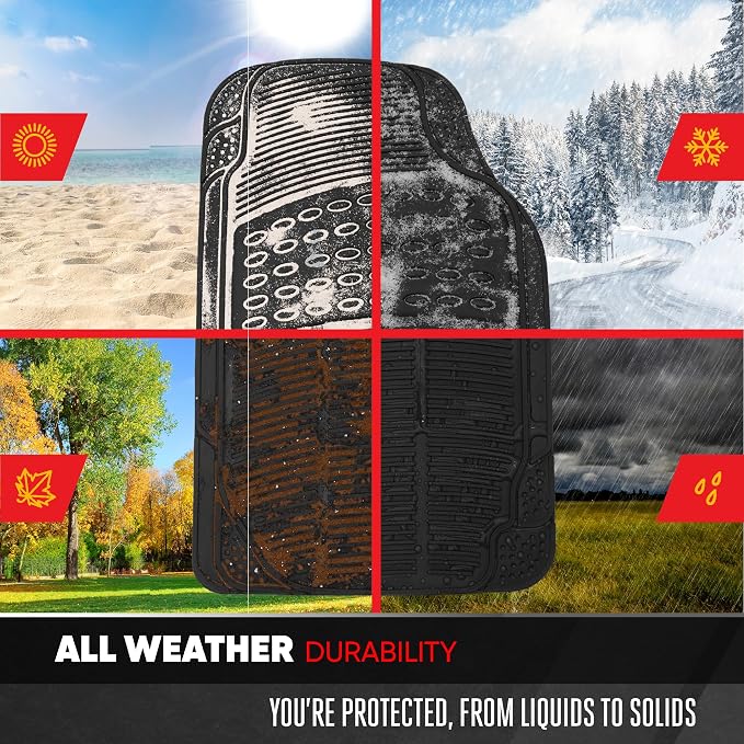 BDK Proliner All Weather Rubber Auto Floor Mats and Trunk Cargo Liner - Trim to FIt Front & Rear Heavy Duty Set Fit for Car SUV Van and Truck, 4 Piece, Black - Image 7
