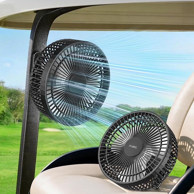 A2C Magnetic Rechargeable Fan for Golf Cart 7.5-Inch, Up to 28Hrs, 10000mAh | Battery Powered, Portable, 4 Speeds, Fits EZGO, Club Car, Yamaha Golf Cart Accessories Essentials Gifts for Men, Dad, Husband by A2CSupportAlways