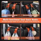 4-Pack Car Headrest Hooks Holds 55lbs Seat Storage Organizer for Bags | Durable ABS Material, 360° Rotating, Car Hanger for Backpack Umbrella Water Bottle Coat Handbags Groceries, Checkered Orange - Image 5