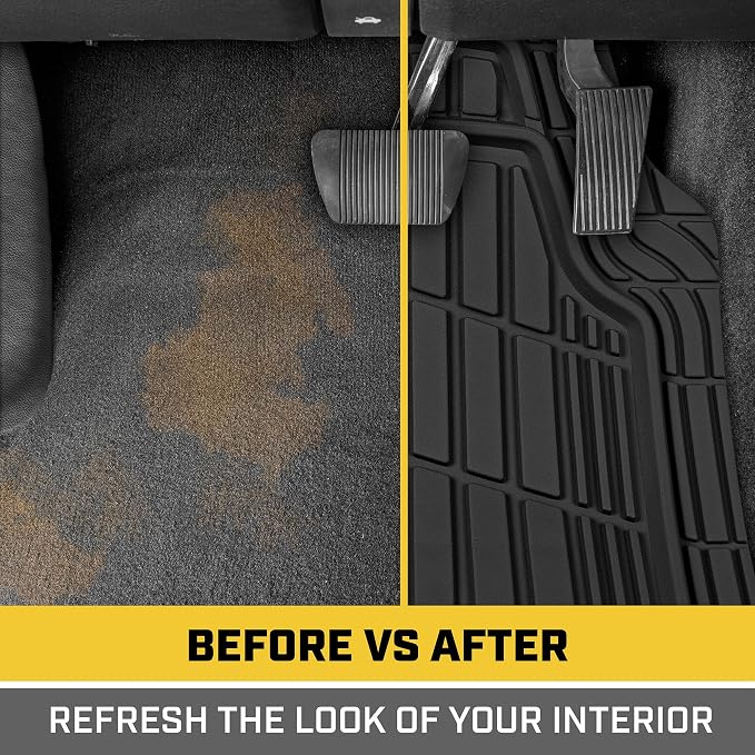 Cat® ToughRide™ Heavy-Duty 3 Piece Rubber All Season Floor Mats for Car Truck Van SUV, Black - Premium Trim to Fit Cars Floor Mat, All Weather Deep Dish Automotive Floor Mats, Total Dirt Protection - Image 4
