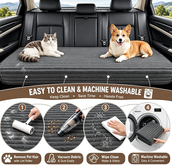 Dog Car Back Seat Bed Waterproof Non Slip Washable Pet Cover | Ultra-soft plush flannel pad soothes pet joint discomfort Vacuum compressed, heavy duty tear-resistant fabric(Dark Grey) - Image 4