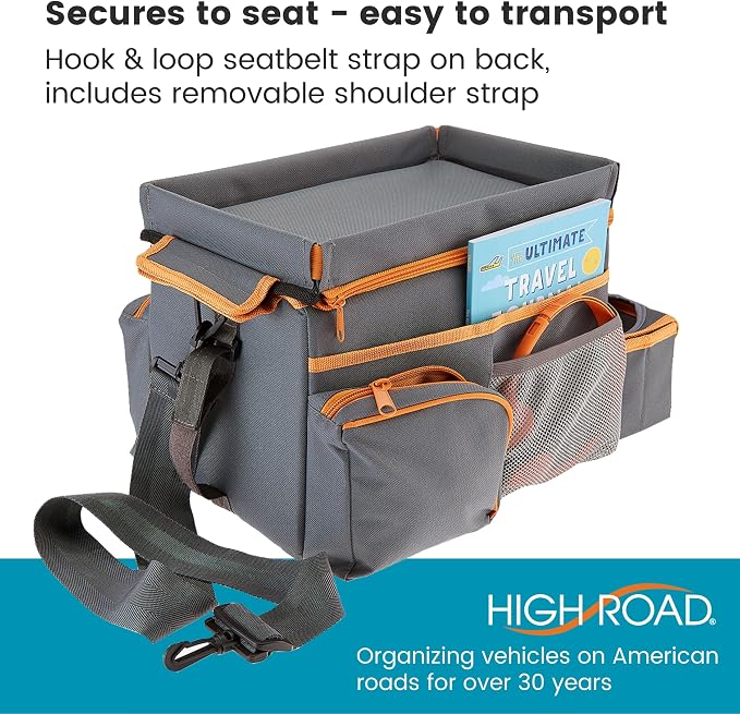High Road CarHop Car Caddy Organizer with Tray, Trip Cooler and Cup Holder | Middle Seat Organizer for Kids Toys and Snacks in the Backseat and Passenger Seat Car Snack Organizer for Drivers - Image 7
