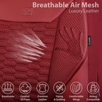 CAR PASS 3D Foam Mesh Leather Seat Covers Full Set, Wine Red Breathable Mesh Faux Leather Seat Covers for Car, Universal Fit for SUVs Vans Sedan Trucks Automotive,Armrest Airbag Compatible, Burgundy - Image 5