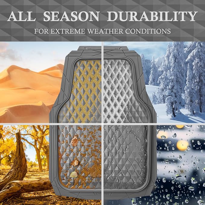 CAR PASS Deep Dish Heavy Duty Rubber Car Floor Mats All Weather, Gray | 3D Rhombus Waterproof, Durable Anti-Slip, Trim to Fit Liner Universal Fit 95% Automotive Sedan SUV Truck, Easy Clean 3 Pieces - Image 4