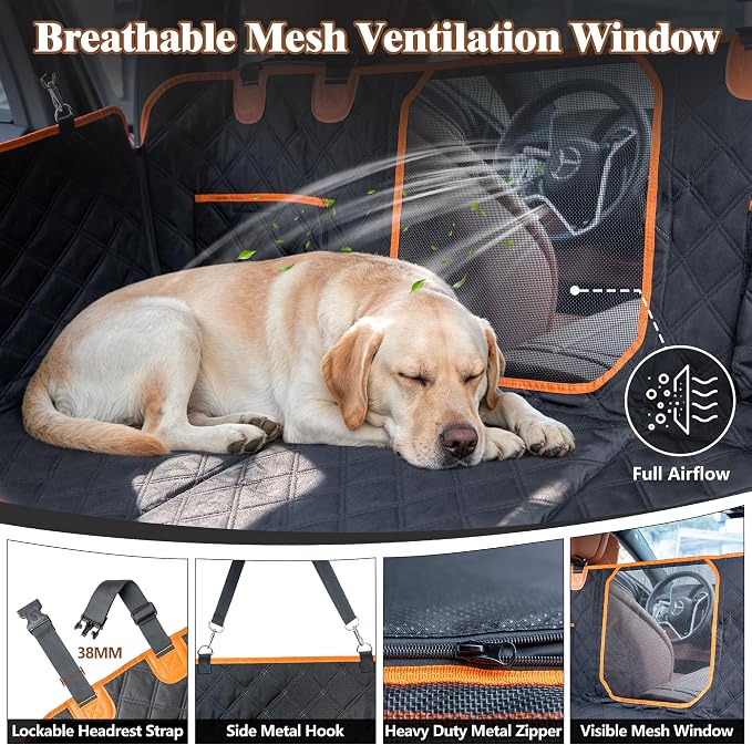 V2 New 600D Hard Bottom Car Seat Cover Extender Hammock for Dogs | Waterproof High-Density Oxford, Anti-sag Hard Base Support 600LBS, Sponge Joint Pad, Mesh Window, Fit K9 Cruiser Sedan/SUV - Image 7