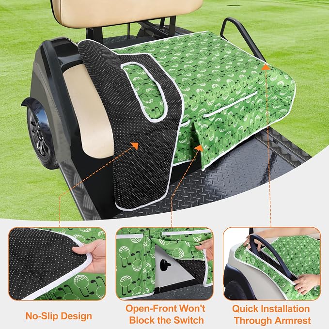PGmoon Golf Cart Seat Covers with 4 Front Pockets & Nonskid Bottom | Universal Golf Cart Seat Towel Blanket Fits for EZGO, Yamaha, Club Car and More 2 Person Seats Golf Carts - Image 3