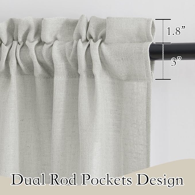 RYB HOME Linen Wonven Curtains Light Filtering Privacy UV Protection Window Blinds & Shades Draperies for Basement, Farmhouse, Villa, Boys Girls Bedroom, W 70 x L 95 inch, Grey, 2 Panels Set - Image 2