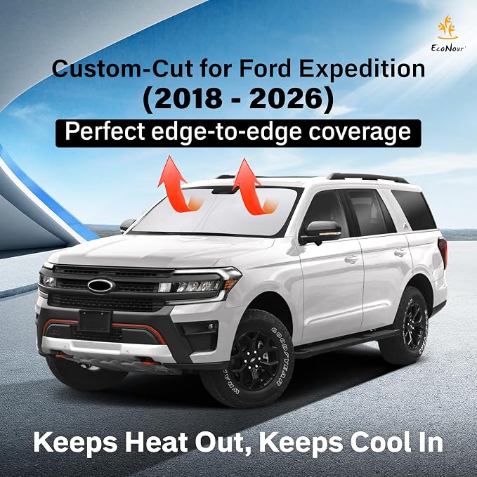 EcoNour Windshield Sunshade Compatible for Ford Expedititon 2018-2024 2025 | Sun Visor for Front Windshield & Window Sun Shade Cover, UV Heat Blocker & Protector, Car Accessories - Image 2