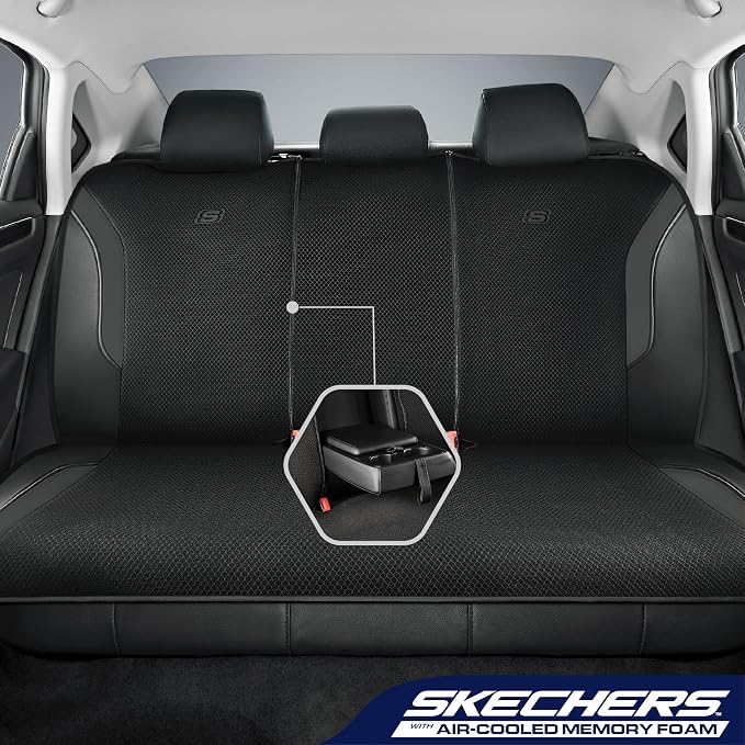 Skechers Memory Foam Car Seat Covers, Air Cool Mesh Thick Seat Covers, Airbag Compatible Car Seat Cover, Automotive Comfort Protection for Most Cars,Vans,Trucks, SUVs,Black - Image 3