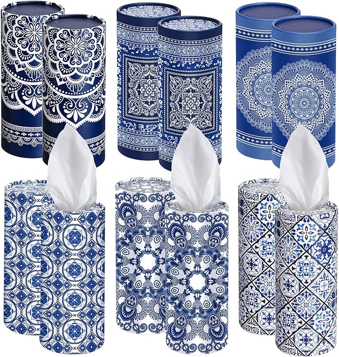 Outus 12 Pcs Mandala Car Tissues Cylinder Holder with 3 Ply Facial Tissue Bulk Round Tissue Holder Travel Tissues Boxes Container for Car Cup Wedding Birthday Party by Outus