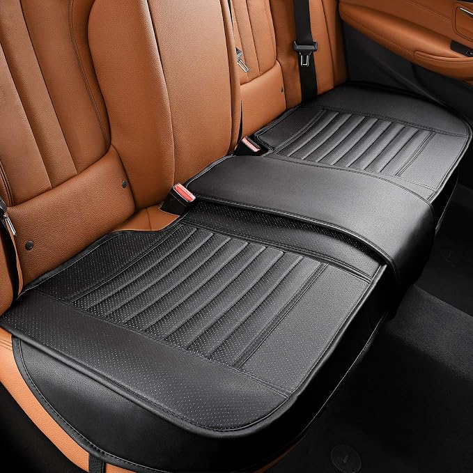 Back Seat Covers, Rear Seat Cushions, Auto Bench Protector with Breathable PU Leather and Non-Slip Bottom Universal for 4 Season (Black, 61" x 20. 5") by SunnyColor
