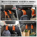 Car Seat Headrest Hook 55lb Heavy Duty Metal Hanger with Leather for Bags | Universal Fit car SUV Truck, Premium Microfiber Leather, Metal Core, Hang Purses Groceries Handbag Backpack, 4 Pack Orange - Image 2