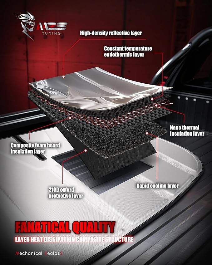 MZS Windshield Sun Shade Compatible with Ma can 2014-2026 (Not for EV) | 6-Layer Heat Insulation, 99% UV Blocking, Keeps Interior Cool, Full Coverage Visor, Foldable Car Window Sunshade, Storage Bag - Image 2