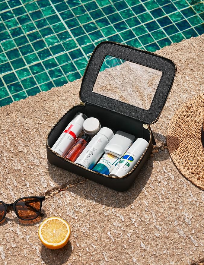 Clear Toiletry Bag 2 Pack, Travel Makeup Bag Medium and Large Black | Structured Clear Cosmetic Case with Zipper, Car Essential Organizer Bag for Women, Waterproof PU Leather, Wide Open Portable - Image 7