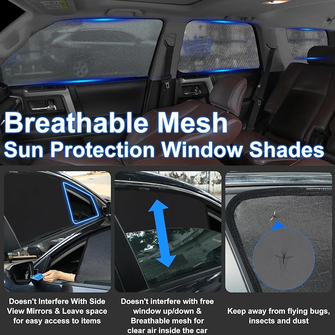 Front Side Half Window Shade Foldable Custom Fit for Toyota RAV4 2006-2012 Car Window Shades for Side Window Sun Shade UV Protection Heat Insulation for Camping Sleeping 6PCS - Image 2