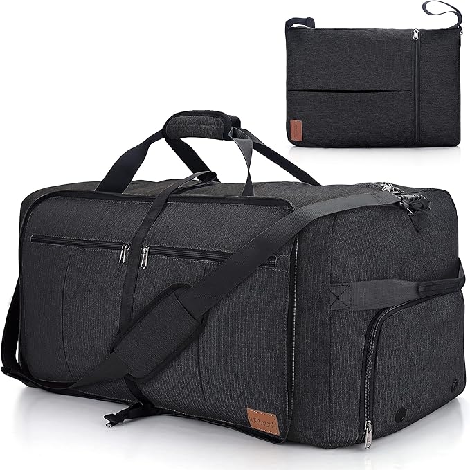 120L Foldable Collapsible Waterproof Travel Duffel Bag for Men and Women | with Shoe Compartment, Black, 34" Duffle for Weekender Gym Sport, Tear Resistant by Urtala