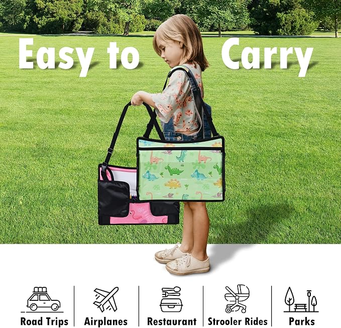 2PCS Kids Travel Tray, Car Seat Tray for kids Travel, Toddler Road Trip Essentials With Drawing Kit, Toddler Lap Desk Organizer for Car, Carseat Table for Airplane - Image 7
