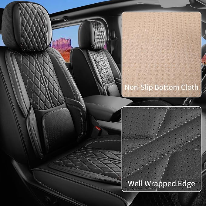 Car Seat Cover Custom Fit for Dodge Ram 1500 2500 3500 2002-2026 Faux Leather Seat Cover Set Compatible with Crew Quad Regular Cab Pickup Truck Cushions (Black, Front Seat) - Image 4