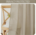 RYB HOME Linen Sheer Curtains 2 Panels for Living Room, Semi Transparent Privacy Drapes with Rod Pocket Farmhouse Style Window Treatments for Bedroom, Taupe, 52" W x 45" L - Image 3