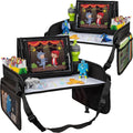 Lusso Gear Kids Lap Desk Tray (Value 2 Pack) - Mesh Pockets & Cup Holder for Car Travel Essentials - Car Seat Tray for Kids Travel & Tablet Holder - Dry-Erase Surface for Road Trip Activities - Black by LussoGear