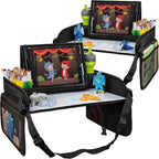 Lusso Gear Kids Lap Desk Tray (Value 2 Pack) - Mesh Pockets & Cup Holder for Car Travel Essentials - Car Seat Tray for Kids Travel & Tablet Holder - Dry-Erase Surface for Road Trip Activities - Black by LussoGear
