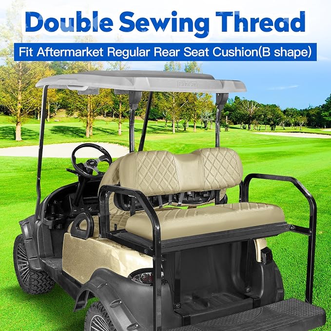 NOKINS Golf Cart Seat Covers 4 Piece Fits Club Car Precedent Standard Seat | Front and Rear Seat Vinyl Covers, Golf Cart Accessories, No Staples(Buff) - Image 3