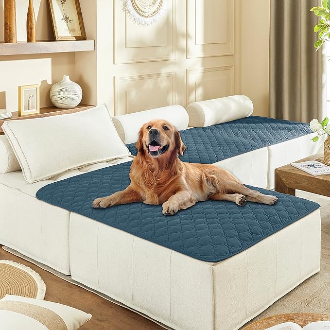 gogobunny Waterproof Blanket for Dogs，Couch Covers for Sectional Sofa | Anti Slip, Hair Resistant, Potty Training Couch Protector, Furniture Covers for Pets, 40x50 Inch Dark Blue by gogobunny