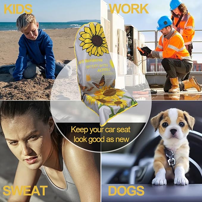 Waterproof Car Seat Cover for Front Seats, Protector for Cars SUVs Trucks, Sweat Towel Seat Covers Bucket for Gym,Workout,Beach,Hiking,Running and Swimming (Sun Flower, 2PCS) - Image 5