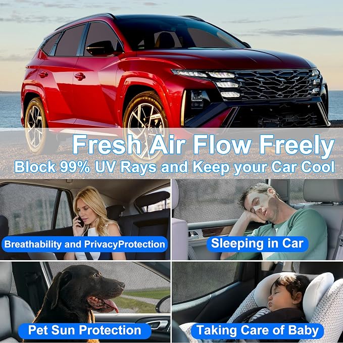 Front Side Half Window Shade Foldable Custom Fit for Hyundai Tucson 2021-2026 Car Window Shades for Side Window Sun Shade UV Protection Heat Insulation for Camping Sleeping 6PCS - Image 6