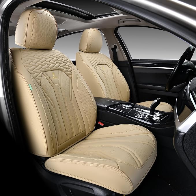 Leather Seat Covers, Seat Covers Full Set, Car Seat Protectors 5 Seats, Automotive Seat Covers Fit for Most Cars Trucks-Beige - Image 2