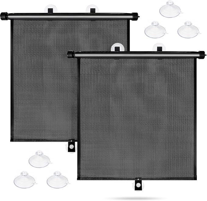 Sfee Car Window Shades for Baby-2 Pack Retractable Side Window Car Sun Shade Blocks UV Rays & Heat for Sun Protection Roller Sunshade Visor Window Shade for Kids,Passengers,Pets (20''x22'') by Sfee