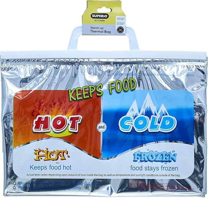 Superio Hot and Cold Insulated Bags for Food Delivery, Grocery Shopping Bags, Food Storage for Hot and Frozen Food for Travel, Disposable Cooler Bag, Reinforced Thermal Lunch Bag (1, 13"x5.5"x8.5") - Image 9