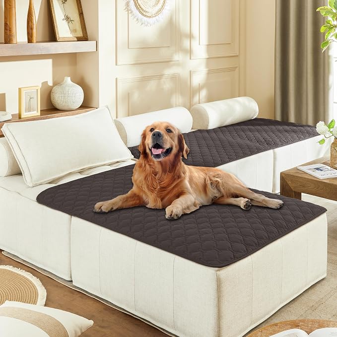 gogobunny Waterproof Blanket for Dogs，Couch Covers for Sectional Sofa | Anti Slip, Hair Resistant, Potty Training Couch Protector, Furniture Covers for Pets, 40x50 Inch Dark/Light Coffee by gogobunny