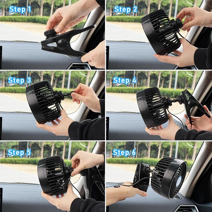 Alagoo Car Fan 6'' 12V Cool Gadgets Clip Fan for Front Rear Seat Passenger Portable Electric Air Fresh Fan with Cigarette Lighter Plug for Cars/Vehicle SUV, RV - Image 5