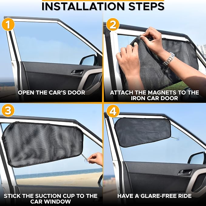 EcoNour Car Driver Front Window Sun Shade | Magnetic Window Curtain | Protects from Harmful Sun Rays for Drivers | Side Window Screen Sunshade for Cars Prevents Sun Damage | Black (1-Piece) - Image 7