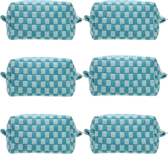 Checkered Makeup Bag for Purse, Small Cosmetic Pouch,Lake Blue,6 Pack | Cute Zipper Makeup Organizer for Women, Travel Essentials, Toiletries, Makeup Brushes, Beauty Accessories&Bridesmaid Gifts - Image 7
