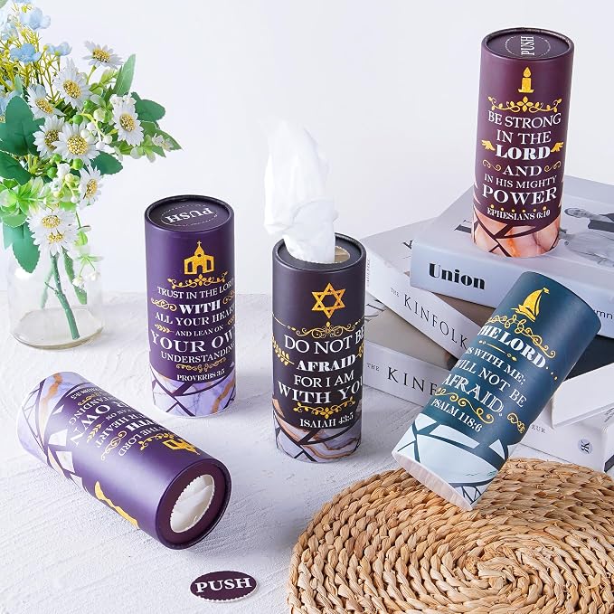 Bible Verse Car Tissues Cylinder, 8 Pack Inspirational Scripture Round Tissue Box for Car Cup Holder, 2 Ply 50 Count Facial Tissues for Console Travel, Faith Christian Car Accessories Gift Set - Image 5