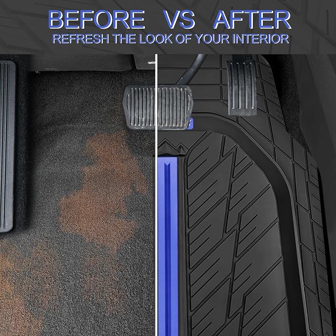 CAR PASS Tire Tread DeepDish Rubber Floor Mats for car Heavy Duty car mats All Weather, Universal XL~M Trim to Fit for Truck SUV Vehicle Automotive, Waterproof car mats 3 Piece(Blue Black) - Image 7