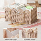 Angelhood Paper Rope Diaper Caddy, Scalloped Baskets with Removable Divider | Woven Floral Baby Diaper Organizer for Changing Table,Baby Shower Gifts,Portable Car Organizer for Diapers - Image 2