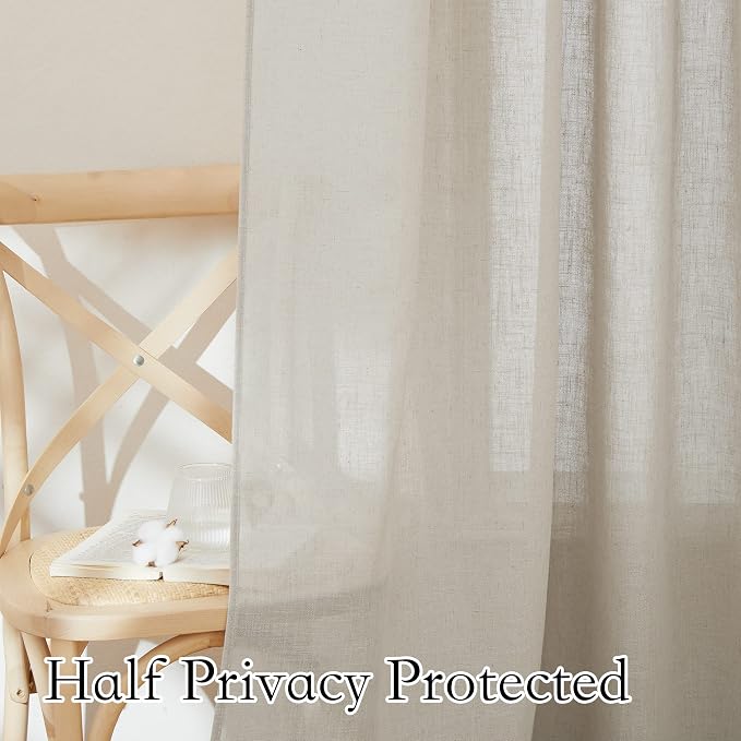RYB HOME Short Curtains Europe Flax Linen Woven Semi Sheer Drapes Window Treatments Sun Shades Light Filtering Glare Control for Bathroom Nursery Bay Window Laundry Room, W 52" x L 45", Angora, 2 PC - Image 3