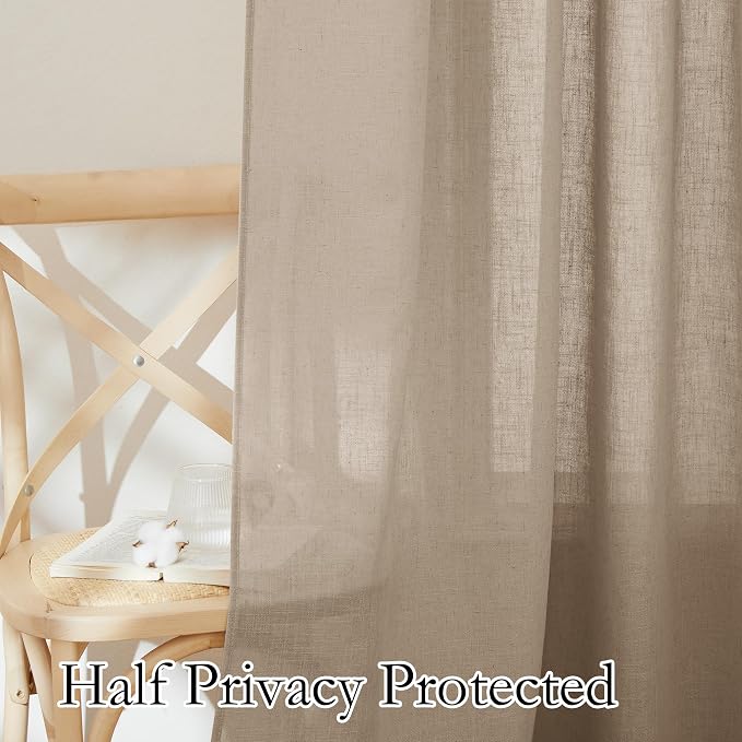 RYB HOME Natural Linen Curtains Light Filtering Privacy for Living Room Bedroom, Vertical Soft 95 Inches Long Window Treatments Kitchen Laundry Room, W 34 x L 95 inches, Khaki, 2 Panels Set - Image 4