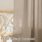 RYB HOME Natural Linen Curtains Light Filtering Privacy for Living Room Bedroom, Vertical Soft 95 Inches Long Window Treatments Kitchen Laundry Room, W 34 x L 95 inches, Khaki, 2 Panels Set - Image 4