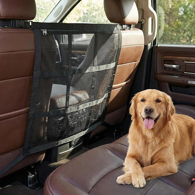 Dog Car Barrier, 9-Grid Reinforced Sturdy Pet Car Divider, Breathable Double-Layer Mesh with Zipper Storage, Easy to Install, Pet Travel Safety Barrier for SUVs, Sedans & Trucks - Image 4