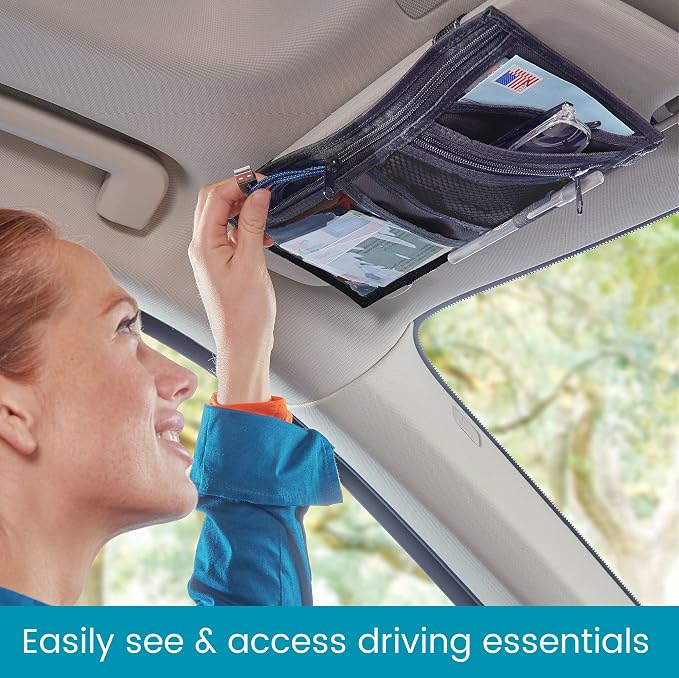 High Road Car Visor Organizer with Zippered Pockets, Sunglasses Sleeve and Clear Photo or Registration and Insurance Pocket - Heavy Duty Straps Fit Most Car, SUV and Truck Visors (Black) - Image 3