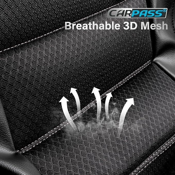 CAR PASS Memory Foam Back Car Seat Covers,Thick 3D Foam Mesh Bench Seat Covers Leather Metallic, Air Cool Rear Seat Cover Black Gray Aluminum Film, Comfort for Cars, Trucks, SUVs Automotive,Black Gray - Image 5