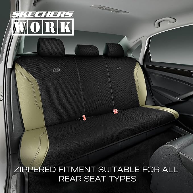 Skechers Car Seat Covers, Work Leather Seat Covers 5-Times Stronger Built-in Webbing,Oxford Fabric Seat Cover Full Sets, Airbag Compatible, Automotive Comfort for Cars,Trucks,SUVs,Beige - Image 5
