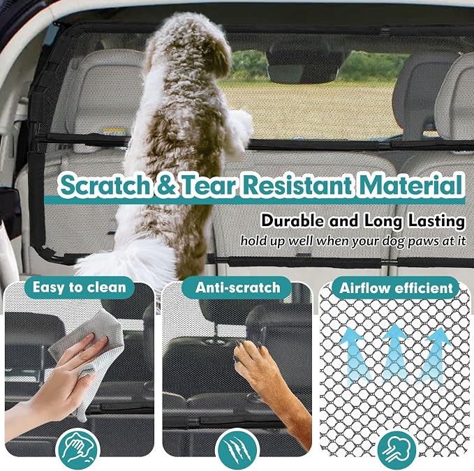 Dog Car Barrier Escape-Proof, 46" Wide Car Divider for 3rd Row Seats & Cargo Area, Durable Cargo Area Dog Car Gate Trunk Barrier with See Through Net Mesh for Small Sized SUV & Vehicles Or Hatchback - Image 4