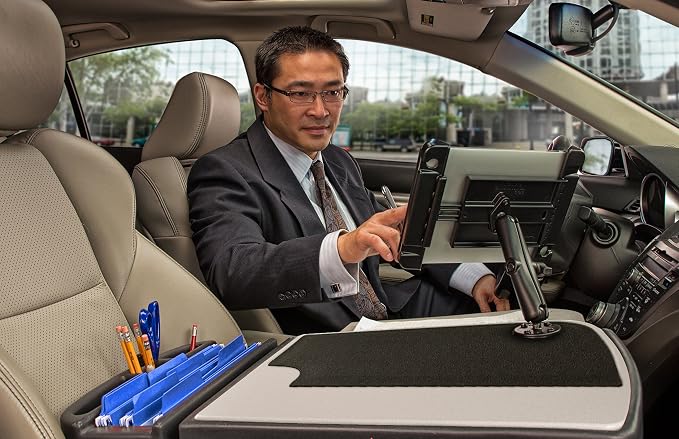 AutoExec GripMaster Car Desk for Your Vehicle Workstation and Mobile Office, Grey with Tablet Mount | Vehicle Workstation, Mobile Office - Image 4